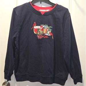 Vintage Christmas sweatshirt Shenanigans sz L cardinal birds